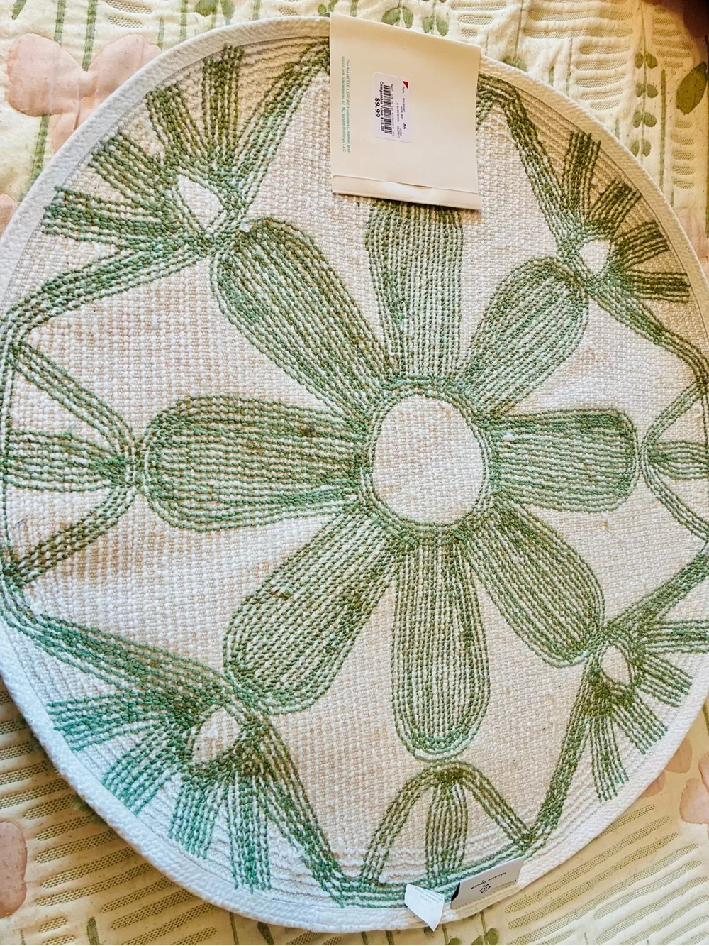 Nanette Lepore Sage Green Floral Tufted Round Bath Mat